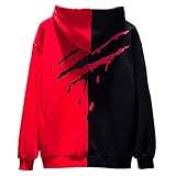 XIAOYAO Herren Basic Kapuzenpullover Sweatjacke Pullover Hoodie Sweatshirt (XXL(Höhe:180-185CM-Gewicht：70-78KG), Rot schwarz 2)