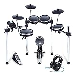 Alesis Drums und Kopfhörer Paket - Surge Mesh Kit 8-teiliges E Drum Set mit Drumsticks, 385 elektronischen/akustischen Sounds, 60 Play Along Tracks & Professioneller E Drums Kopfhörer DRP100