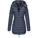 AGOUWUCHE Damen Winterjacke Mittellang Einfarbig Steppjacke Mit Kapuze Warmhalten Baumwolljacke Daunenjacke Dick Outdoorjacke Atmungsaktiv Funktionsjacke leichte Übergangsjacke Warme M