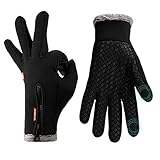 Lzfitpot Unisex Winterhandschuhe Touchscreen Warm Fahrradhandschuhe,Wasserdicht, Winddicht & rutschfest, Schwarz, Gr.- M