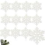 Selldorado® 12x Premium Schneeflocken Weihnachtsbaum Deko - Sterne Weiß Glitzer - Christbaumschmuck - Weihnachtsbaumschmuck Baumschmuck zum Dekorieren 10