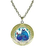 Schönes Medaillon mit drei blauen Katzen als Foto-Medaillon, Halskette, Schmuck, Hochzeit, Geburtstag, Jug