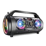 Bluetooth Lautsprecher, 30W Tragbare Lautsprecher Boxen Bluetooth Box mit FM Radio, Subwoofer, USB, Mp3 Player, Bunte Licht, EQ. Etwa 10H Akku Musikbox Bluetooth Groß Boombox for Party, O