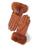 YISEVEN Damen Schaffell Lederhandschuhe Kaninchenfell Manschette Wolle Gefüttert Touchscreen Winter Warmes Futter Fahren Damen Italienisch Echtes Kleid Arbeitszubehör, Cognac XXXL/9,0'