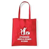Art T-Shirt, Schultertasche, bestes Achtung für Junggesellenabschied, Comix, Shopper, Meer, attenzione-addio-bag-red, Rot, attenzione-addio-bag-red Einheitsgröß