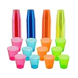 MATANA - 150 Mehrweg Neon Party Schnapsgläser aus Plastik (30 ml)