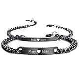 VIBOOS personalisierte Armbänder Set Gravur Name Datum für Männer Frauen Paar Edelstahl Bar benutzerdefinierte Knöchel verstellbare Bordstein Link Beziehung Kettenliebhaber Freund Freundin Geschenk