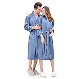 Lihkay Nachthemd Paar Lange Strickjacke Hotel Homewear Bademantel Waffel Langarm Mantel Pyjama Doppeltasche Strickjacke mit Gürtel Herren- und Damen Pyjamas Bluse Tops (Blau, XL)