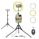 10 Zoll Ringlicht mit Stativ Handy, Selfie Ringleuchte, Live Licht, 10 Helligkeitsstufen 3 Farbe, für live Streaming, Tik Tok, YouTube, Schminken, Schöne Fotos oder Videosschooting