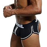 JOCKMAIL Sexy Herren Boxershorts Jockstrap Männer Sexy Unterwäsche Rückenfreies Gesäß Herren Strings Schwule Unterwäsche (M, Schwarz)