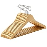 SONGMICS Kleiderbügel aus Holz, 10er Set, Anzugbügel aus Massivholz, Jackenbügel, Einkerbungen im Schulterbereich, rutschfest, für Jacken, Hemden, um 360° drehbarer Haken, naturfarben CRW001-10