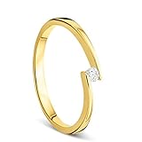 Orovi Ring für Damen Verlobungsring Gold Solitärring Diamantring 9 Karat (375) Brillanten 0.05crt GelbGold Ring mit Diamanten Ring Handgemacht in I