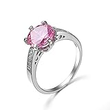 Banemi Zeigefinger Ring Damen, Ring Heiraten Versilberter Rosa Zirkonia Runden Damen Verlobungsring Größe 60 (19.1)