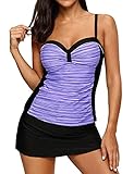 Gepolsterter Geraffter Tankini für Damen mit Rock-Badeanzug 2-teiliger Badeanzug Sommer-Strand-B
