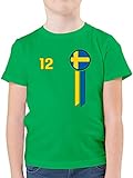 Fussball WM 2022 Fanartikel Kinder - 12. Mann Schweden Emblem - 116 (5/6 Jahre) - Grün - T-Shirt - F130K - Kinder Tshirts und T-Shirt für Jung