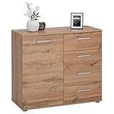 CARO-Möbel Kommode Sideboard Schrank Chicago in Wotan Eiche, mit Tür und 4 Schubladen Highb