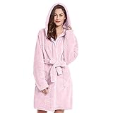 DecoKing Bademantel mit Kapuze M rosa kurz Damen Herren Unisex Morgenmantel Steppung weich leicht kuschelig Microfaser Fleece Sleepy