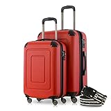 Happy Trolley - 2er Koffer-Set Trolley-Set Rollkoffer Hartschalen-Koffer Reisekoffer Lugano sehr leicht, TSA, (S+M), Rot +Gepäckg