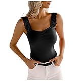 XUNN Damen Tops Mode Sexy Lässig Einfarbig V-Ausschnitt Sexy Backless Lace Camisole Tanktops Bluse T-Shirt Frauen Ob