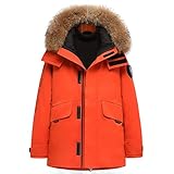 YDYBY Herren Damen Mantel Winter Warme Outdoorjacke Quilted Tooling Coat Winddicht Steppjacke Abnehmbarer Pelzkragen Daunenmantel Warme Jacke Mit Kapuze Tasche,Orange,XXL