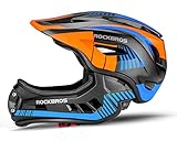 ROCKBROS Kinderhelm Integriert Fahrradhelm Kinder Jugend Fullface Helm mit Abnehmbarem Kinnschutz S 48-53cm M 53-58cm Downhill H