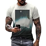 T-Shirt Herren Modern Urban Klassisch Mode Landschaft Druck Herren Freizeithemden Sommer Basic Rundhals Regular Fit Herren Kurzarm Täglich Casual All-Match S