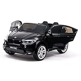 AsVIVA Kinder Elektroauto BMW X6M F16 XXL (240 Watt Motor), Lizenziert, Eva Vollgummireifen, Zweisitzer ferngesteuert, LED Vorder- und Rücklicht, Elektroauto für Kinder ab 3 Jahre, schw