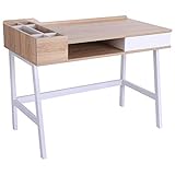 HOMCOM Schreibtisch Computertisch Bürotisch Arbeitstisch PC Tisch vielseitig verwendbar mit sechs Ablagefächern Schublade Breite Tischplatte für Arbeitszimmer Büro und Wohheim Natur 100 x 55 x 81,5