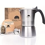 BARILUNA® Premium Espressokocher aus Edelstahl, Induktionsgeeignet, 4-6 Tassen Espresso, 150-300 ml Mokkakocher, Campingkocher, Kaffeekocher mit Zubehör, Alu-frei für Kaffee (6 Tassen, 300 ml)