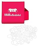 HAARallerliebst Haargummis Gummibänder durchsichtig mini klein (250 Stück | transparent | 1cm) inkl. Schachtel zur Aufbewahrung (Schachtelfarbe: pink)