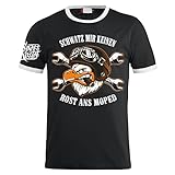 FELDWEGHEIZER Männer Tshirt Schwatz Mir keinen Rost ans Moped Motorrad Sprü