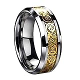 N-K PULABO Herren-Ring, Gold, Drachen-Skala, Drachenmuster, abgeschrägte Kanten, keltischer Ring, Schmuck, Hochzeitsring, Vintage-Stil, Verlobungsring, kostengünstig und langlebig,