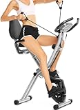 ANCHEER 3 in 1 Klappbar Heimtrainer Fahrrad,Ergometer Heimtrainer mit APP-Verbindung,Breite Rückenlehne,Armübungsseil,10 Stufen des magnetischen Widerstands,LCD-Display und H