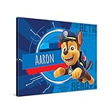 PICANOVA – PAW Patrol Chase Leinwand – 80x60cm – Leinwanddruck mit Babynamen – Personalisierte Leinwand – Baby–Geschenk Leinwandbild – PAW Patrol Kollek