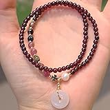 Cosaike Feng Shui Armband Natürlicher Edelstein Armband Granat Crystal Armband Harmonie Schnalle/Donut Anhänger Charme Authentisches Turnaline Armband für Frauen Doppelschicht Perlen Armb