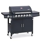 TAINO RED 6+1 Gasgrill 6-Brenner Grillwagen mit Seitenkocher, Thermometer, Grillspieß-Auflage, Piezo-Zündung und integriertem F