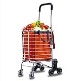 HAOJON Lebensmittelwäscherei-Utility Faltbarer Einkaufswagen-Trolley, 8-Rad-Treppenklettern aus Aluminiumlegierung, Tragfähigkeit 50 kg, Gepäckseil-Aufbewahrungstasche mit freiem Haken - 35 l F