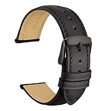 WOCCI 22mm Vintage Leder Uhrenarmband mit Schwarzer Schnalle, Ersatz Armbanduhr (Schwarz)