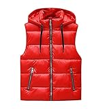 GULASISI Damen Kurze Steppweste mit Kapuze- Winter Warmer Ärmellose Stehkragen Baumwolle Weste Jacke Outdoor, Leicht Winddichte Packbare Winterweste mit Reißverschluss und T