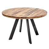 Invicta Interior Massiver Esstisch Iron Craft 120cm rund Natur Mangoholz Tisch Bistrotisch Küchentisch H