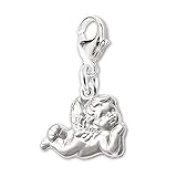 CLEVER SCHMUCK Silberner Damen Charm Anhänger mit Engel liegend seidenmatt Sterling Silber 925