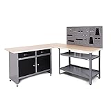 Ondis24 Werkstatt-Set Ecklösung Sparfuchs Basic Plus 180 x 180 x 85cm (H), 2x Werkbank aus Metall, melaminbeschichtete Arbeitsplatte, Problemlöser für Eck