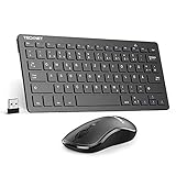 TECKNET Kabelloses Tastatur Maus Set, Deutsch QWERTZ Layout, 2.4 GHz Funk Mini Tastatur Mouse, 15m Reichweite Wireless Verbindung, Wireless Leise Funktastatur mit Maus für PC, Laptop, Smart TV