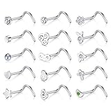 Briana Williams 15stk Nasenstecker Nasenpiercing Stecker Set Chirurgenstahl 20G Nase L Form Spirale Gerade Silber Piercing Schmuck