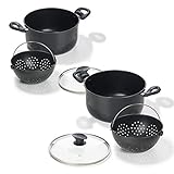 Genius World´s Greatest Pot (6 Teile) Kochtopf-Set mit Siebeinsatz Ø 20 + Ø 25 cm - Topf drehen, Flüssigkeit abgießen und Speisen bleiben im Sieb - Cooking