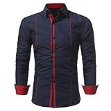 Buby Herren Langarm Businesshemd Gestreifte Farbblock Ooberteile Slim Fit Casual Business Button Up T-Shirt Männer Revers Arbeitshemd Leichte Baumwolle Leinen Hochzeit Strickjacke Pullover M