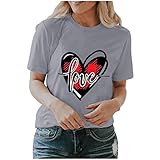 Valentinstag Pullover Damen Herzdruck Sommer Oberteile Langarm Rundhals Oberteile Slim Fit Sweatshirt T-Shirt Mode Tops O-Ausschnitt Kurzarm Pullover Casual Solid Color T-Shirt Bluse 2022