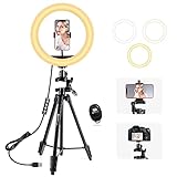 Geekoto Ringlicht Mit Stativ,10' Ringlich,3 Beleuchtungsmodi Ringlicht,Desktop-Ständer,Handy Kamera Video und Fotoaufnahmen Make-up, L