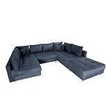 invicta INTERIOR Moderne XXL Wohnlandschaft Kent 305cm anthrazit grau Federkern mit Schlaffunktion Sofa inkl. Hocker und Kissen Schlafsofa Eck