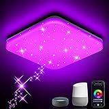 NIXIUKOL LED Deckenleuchte Dimmbar 24W RGB, Smart WiFi Deckenlampe mit APP-Steuerung, Kompatibel mit Alexa Google Home, Wohnzimmerlampe Schlafzimmerlampe Kinderzimmerlampe Sternenlicht 33cm 2200LM